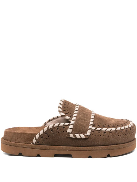  Mou Braided-detail Suede Mules - Brown 