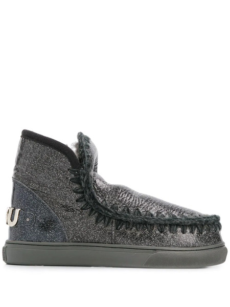  Mou Crochet Stitch-trim Glitter Sneaker Boots - Black 