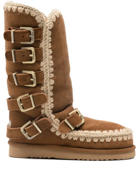  Mou Crochet-trimmed Buckle Boots - Brown 