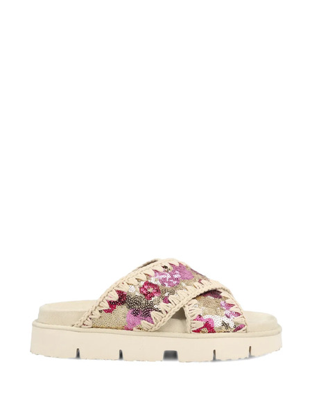  Mou Floral Criss-cross Sandals - Neutrals 