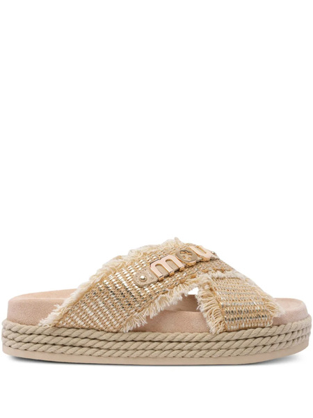  Mou Fringed Cross-strap Sandals - Neutrals 