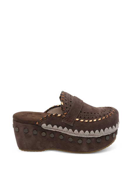 Mou Laser-cut Studded Suede Mules - Brown 