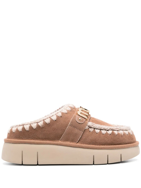  Mou Logo-appliqué Suede Mules - Neutrals 