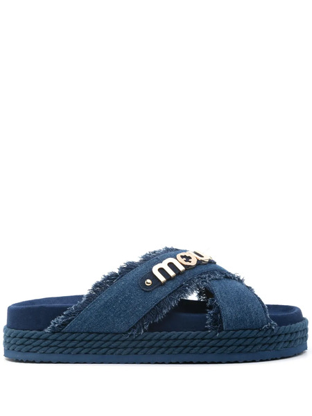  Mou Logo-lettering Denim Slides - Blue 