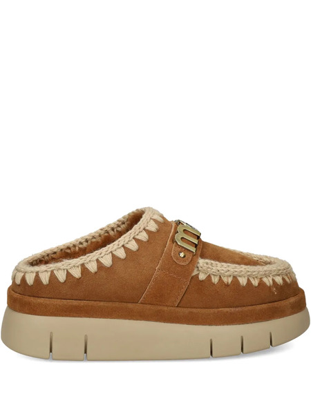  Mou Logo-lettering Whipstitch-trim Mules - Brown 