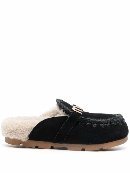  Mou Logo-plaque Shearling Slippers - Black 