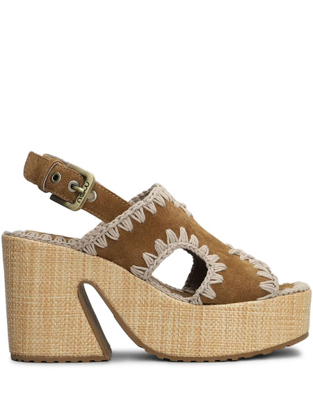  Mou 100mm Raffia Platform Sandals - Brown 