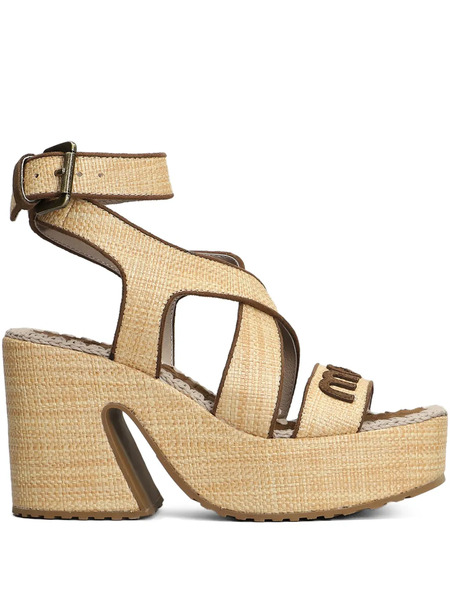 Mou 100mm Raffia Platform Sandals - Neutrals 