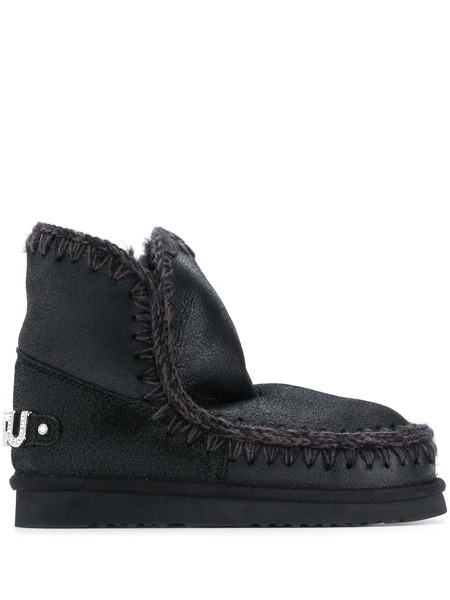  Mou Rhinestone-logo Boots - Black 