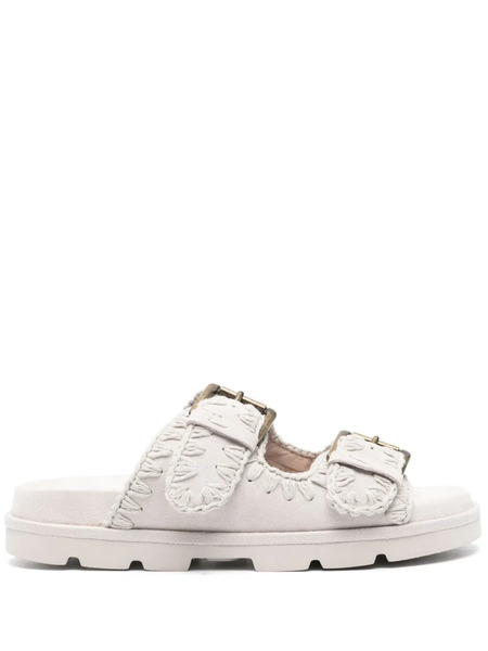  Mou Suede Buckle Slides - Grey 