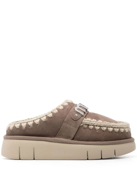 Mou Suede Decorative-stitch Mules - Neutrals 