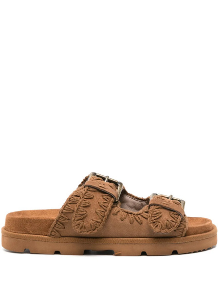  Mou Whipstitch-trim Suede Slides - Brown 
