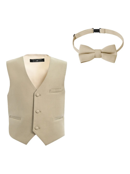  Moustache Button-fastening Bow Tie Gilet Set (set Of Two) - Neutrals 