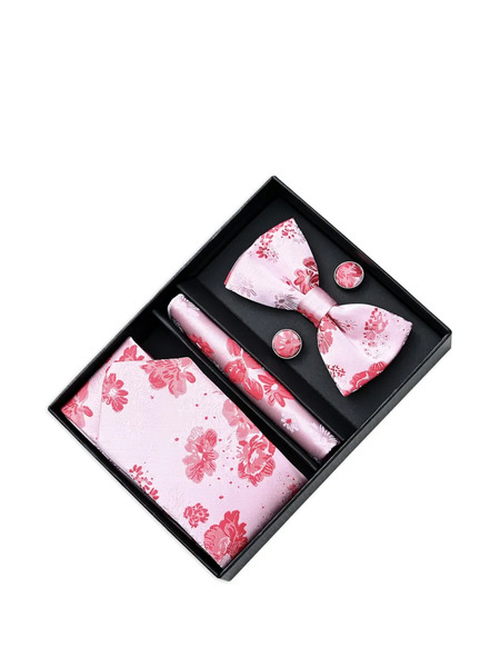  Moustache Floral-jacquard Accessory Set - Pink 