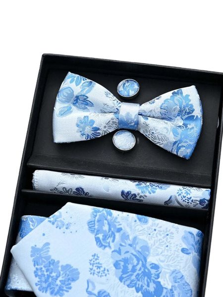  Moustache Floral-jacquard Accessory Set - White 