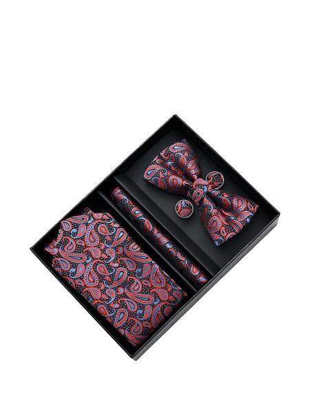  Moustache Paisley-patterned Accessory Set - Red 