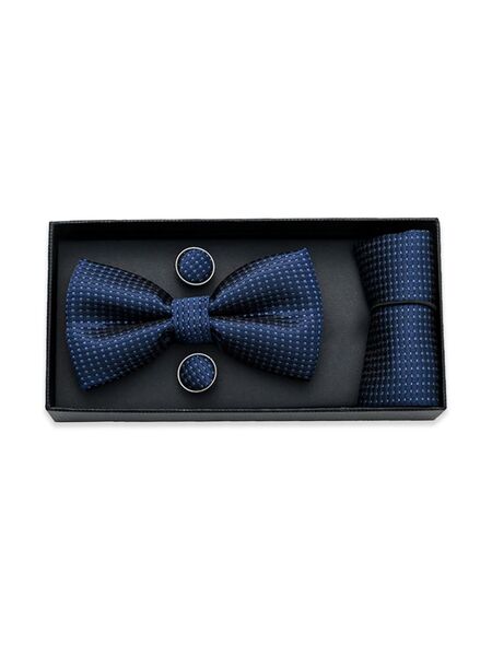  Moustache Patterned-jacquard Bow Tie Set - Blue 