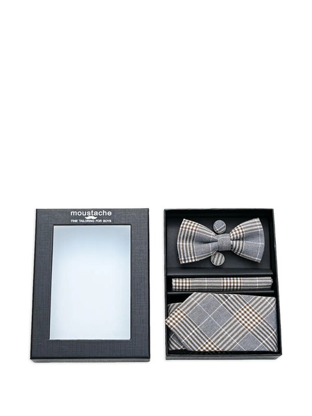  Moustache Plaid-check Accessory Set - Brown 