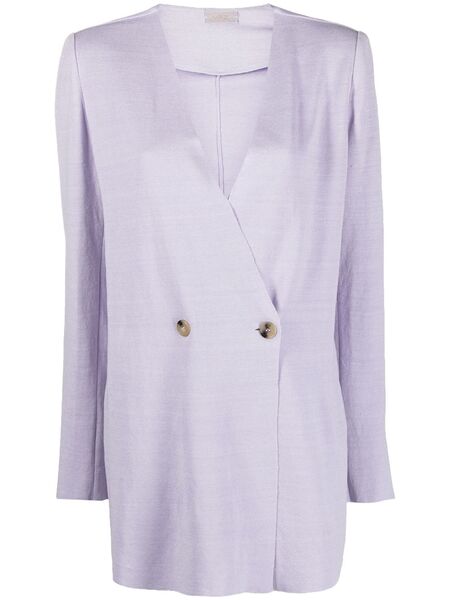  Mrz Double-breasted Linen Coat - Purple 