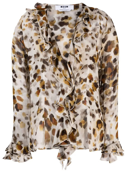  Msgm Abstract-print Chiffon Blouse - Neutrals 