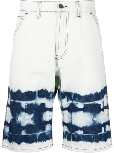  Msgm Abstract Print Denim Shorts - Blue 