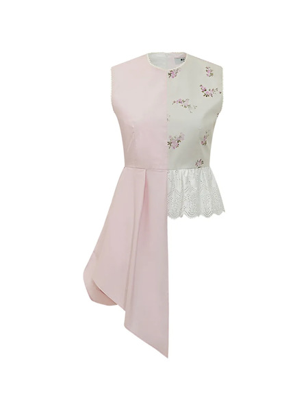  Msgm Asymmetric Floral Striped Top - Pink 