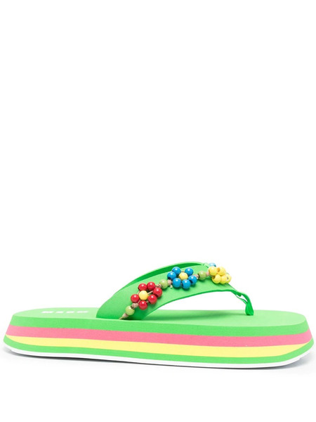 Msgm Bead-embellished Flip Flops - Green 