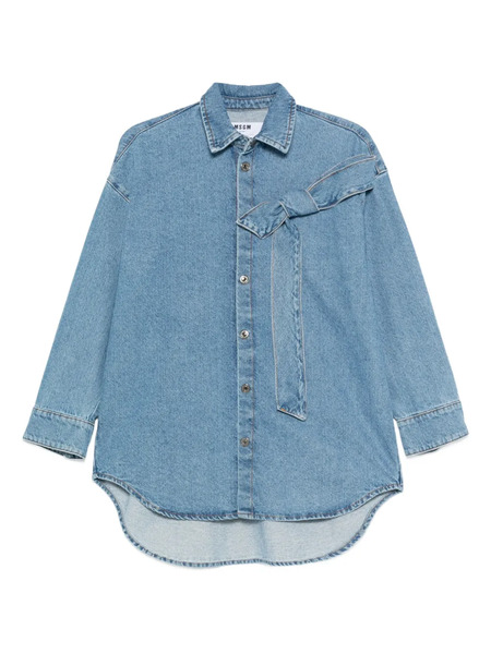  Msgm Bow-detail Denim Shirt - Blue 