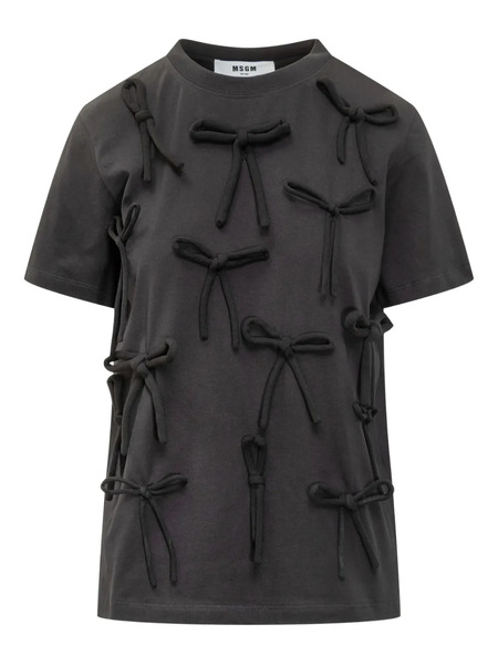 Msgm Bow-embellished T-shirt - Black 