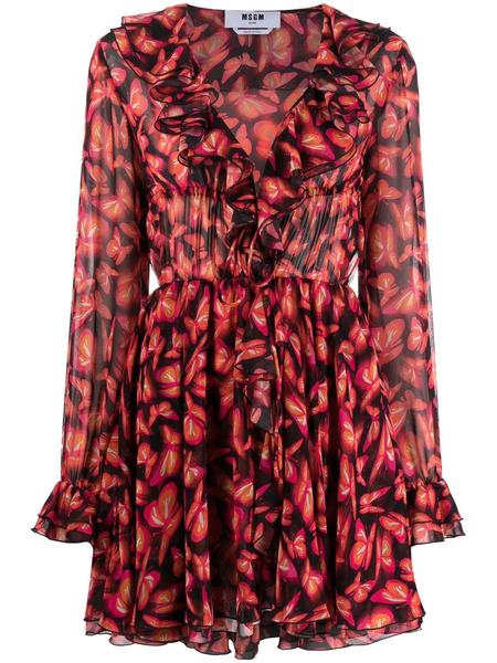  Msgm Butterfly Pattern Mini Dress - Pink 