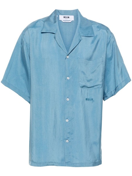  Msgm Camp-collar Satin Shirt - Blue 