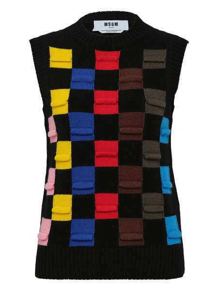  Msgm Checked Knitted Vest - Black 