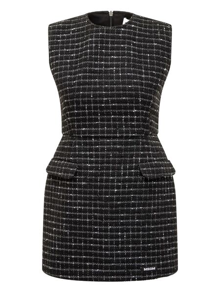  Msgm Checked Tweed Dress - Black 