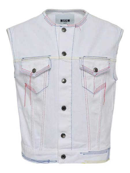  Msgm Contrast-stitch Denim Vest - White 