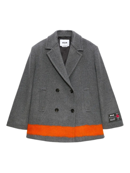  Msgm Contrasting-band Double-breasted Coat - Grey 