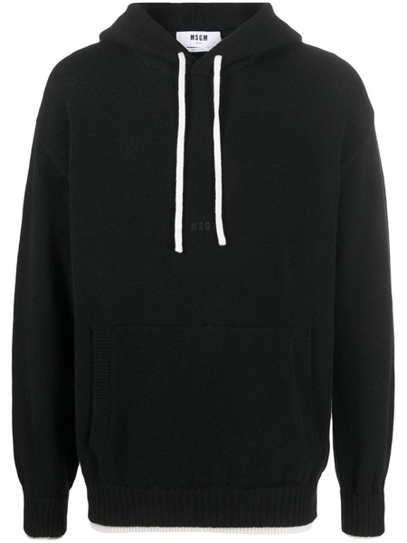  Msgm Contrasting Trim Drawstring Hoodie - Black 