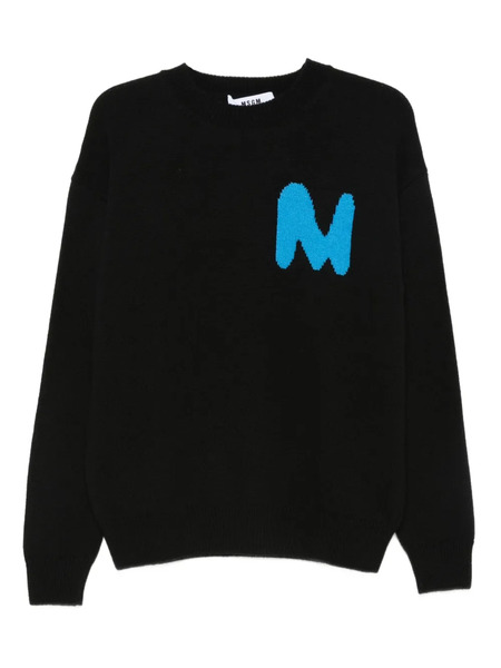  Msgm Crew-neck Logo Sweater - Black 