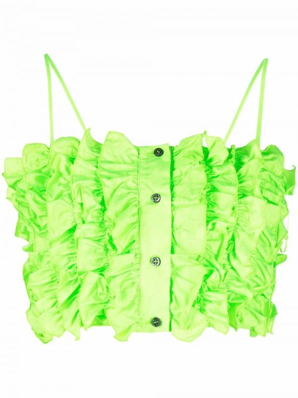  Msgm Cropped Ruffled Top - Green 