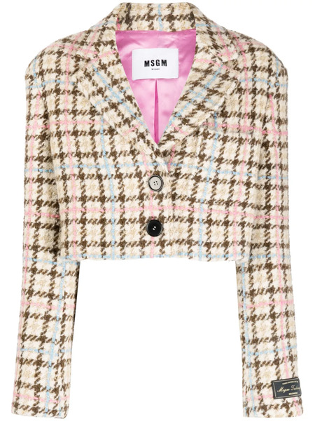  Msgm Cropped Tweed Jacket - Brown 