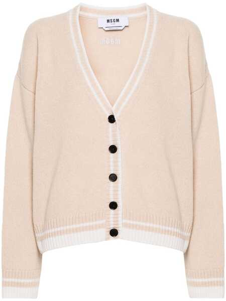  Msgm Embroidered-logo Cardigan - Neutrals 