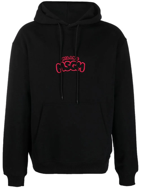  Msgm Embroidered-logo Cotton Hoodie - Black 