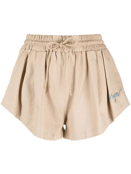  Msgm Embroidered-logo Cotton Shorts - Neutrals 