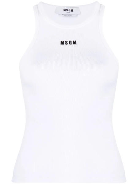  Msgm Embroidered-logo Ribbed Tank Top - White 