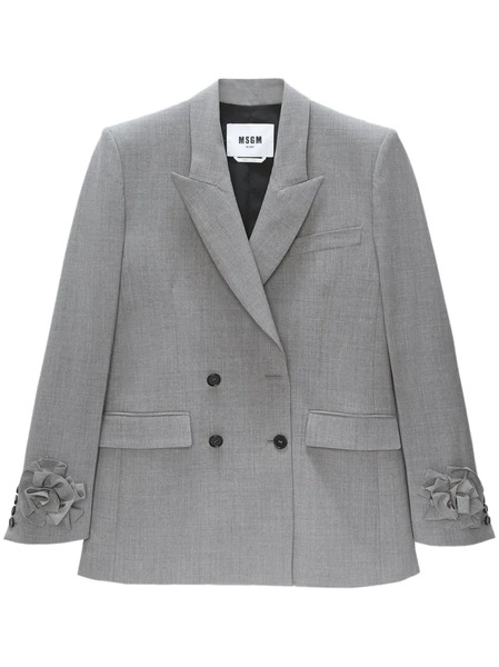  Msgm Floral-appliqué Double-breasted Blazer - Grey 