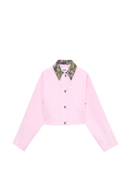  Msgm Floral-collar Cropped Jacket - Pink 