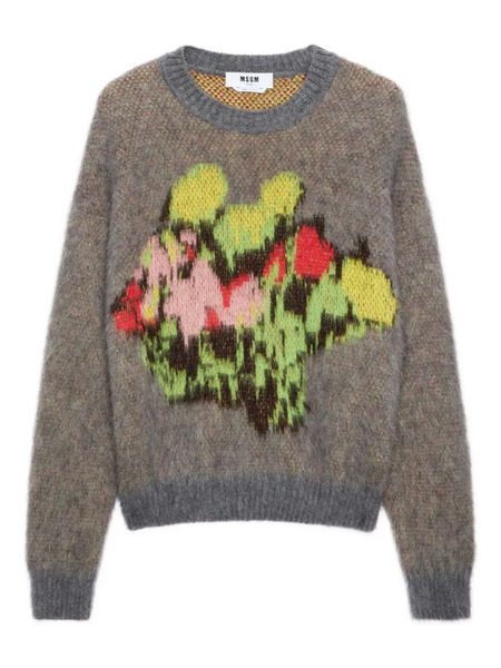  Msgm Floral-detail Sweater - Grey 
