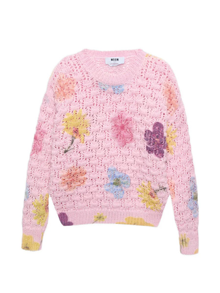  Msgm Floral-embellishment Sweater - Pink 