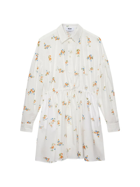  Msgm Floral-print Drawstring Mini Dress - White 