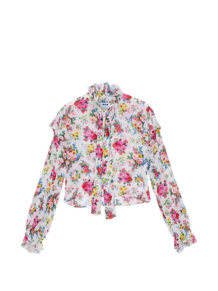  Msgm Floral-print Ruffled-detail Blouse - White 
