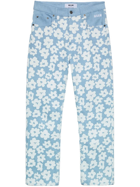  Msgm Floral-print Straight Pants - Blue 